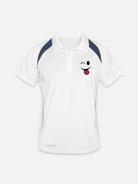 smiley clin oeil yeux langue1 - Polo respirant Homme - blanc/marine - Devant