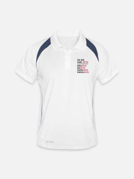 Spruch, Ich bin ganz artig - Männer Polo atmungsaktiv - Weiß/Navy - Vorne