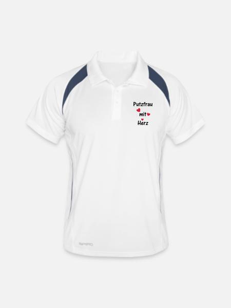 Putzfrau mit Herz - Männer Polo atmungsaktiv - Weiß/Navy - Vorne