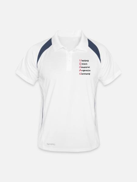 Die Bedeutung von Vegan. - Männer Polo atmungsaktiv - Weiß/Navy - Vorne