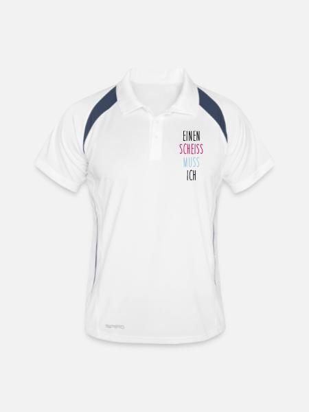 Einen scheiss muss ich - Männer Polo atmungsaktiv - Weiß/Navy - Vorne