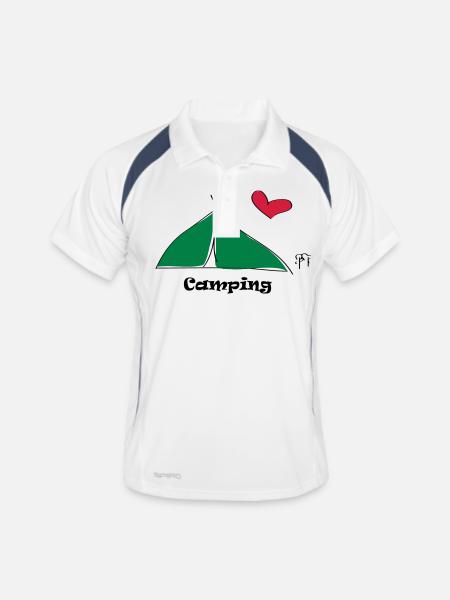 Camping - Männer Polo atmungsaktiv - Weiß/Navy - Vorne