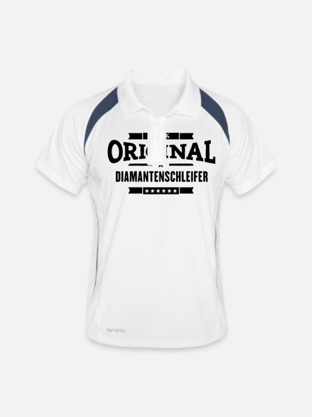 100% Diamantenschleifer - Männer Polo atmungsaktiv - Weiß/Navy - Vorne