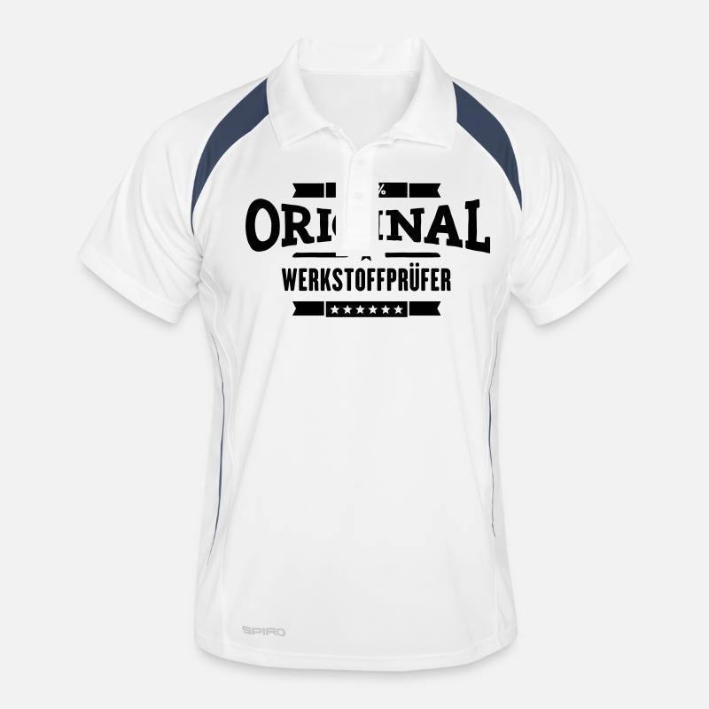 100% Werkstoffprüfer - Männer Polo atmungsaktiv - Weiß/Navy