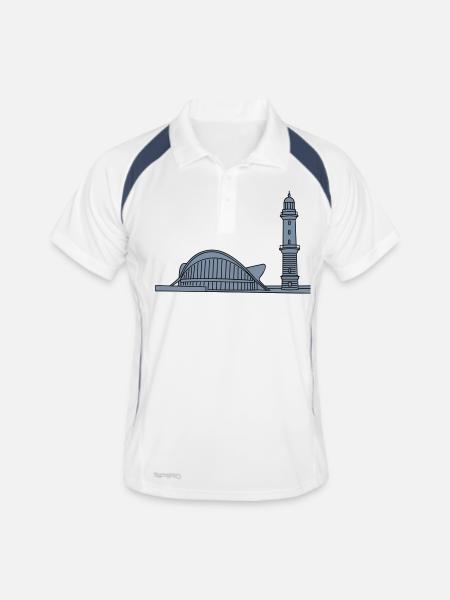 Leuchtturm Warnemünde 2 - Männer Polo atmungsaktiv - Weiß/Navy - Vorne