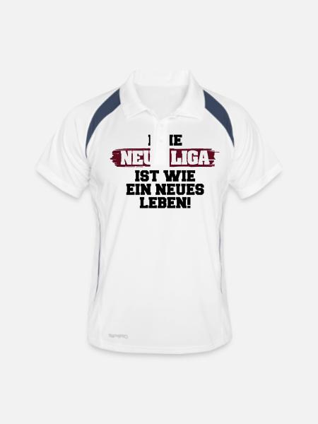 Eine neue Liga ist wie ein neues Leben - Männer Polo atmungsaktiv - Weiß/Navy - Vorne
