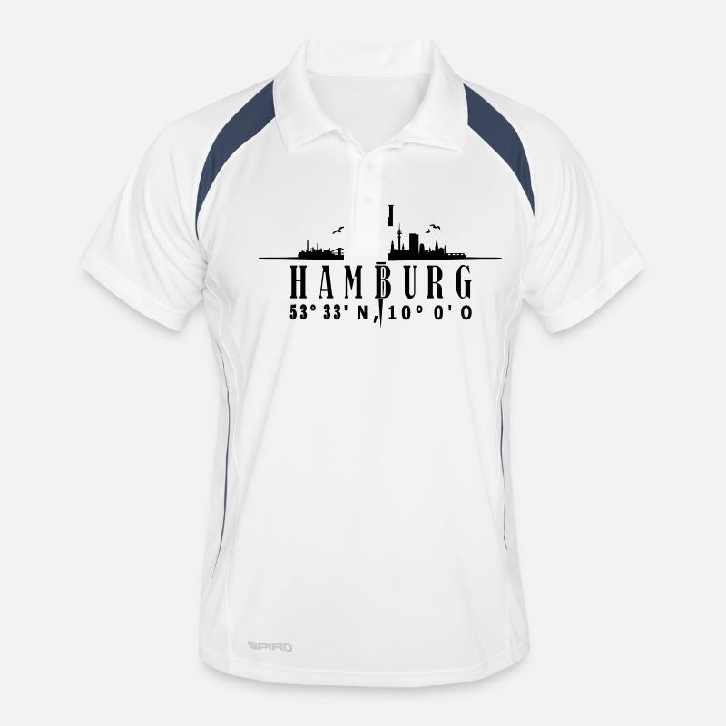 Skyline Hamburg mit Kompass - Männer Polo atmungsaktiv - Weiß/Navy