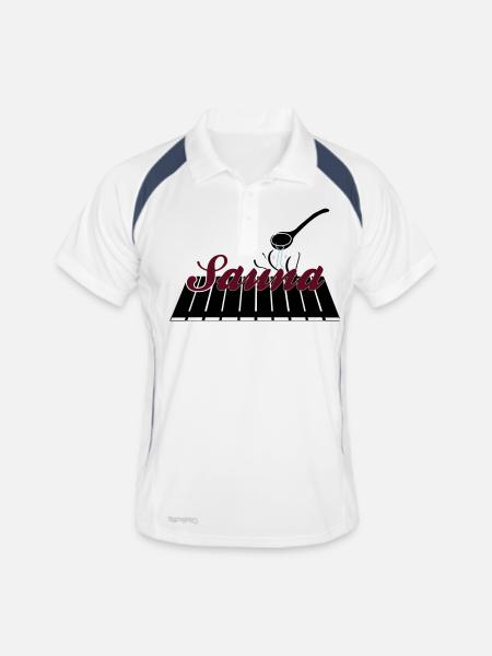 Saunabank - Männer Polo atmungsaktiv - Weiß/Navy - Vorne