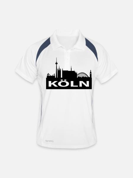Skyline Köln - Kölner Dom - Männer Polo atmungsaktiv - Weiß/Navy - Vorne