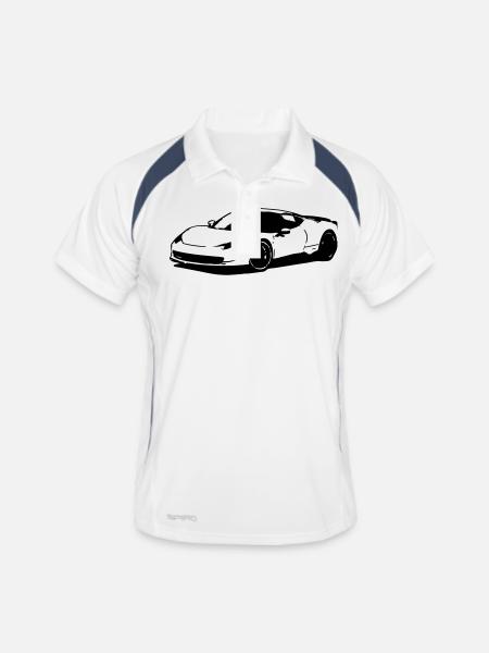 Sportwagen - Männer Polo atmungsaktiv - Weiß/Navy - Vorne