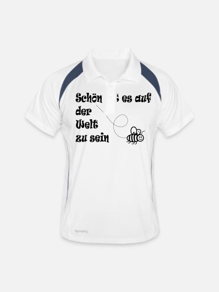 biene - Männer Polo atmungsaktiv - Weiß/Navy - Vorne