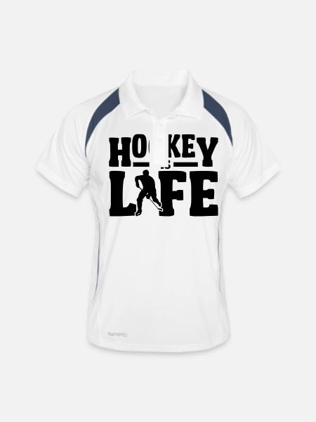 Hockey is Life - Männer Polo atmungsaktiv - Weiß/Navy - Vorne