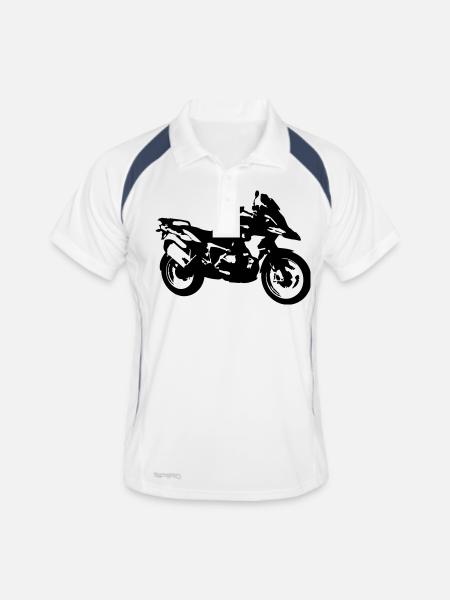 R1250 GS_einfarbig - Männer Polo atmungsaktiv - Weiß/Navy