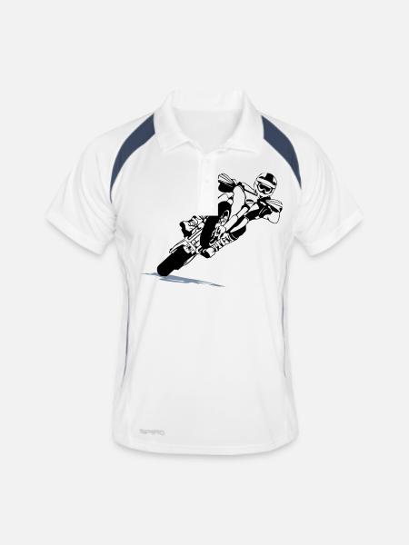 Supermoto Racing - Männer Polo atmungsaktiv - Weiß/Navy - Vorne