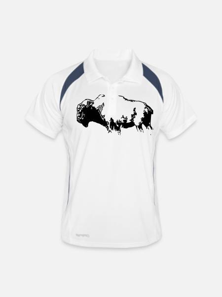 Bison - Büffel - Buffalo - Männer Polo atmungsaktiv - Weiß/Navy - Vorne