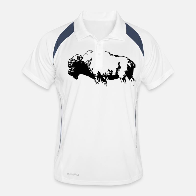 Bison - Büffel - Buffalo - Männer Polo atmungsaktiv - Weiß/Navy