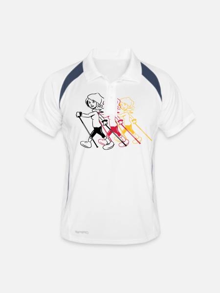 nordic walking frauen spass sport - Männer Polo atmungsaktiv - Weiß/Navy - Vorne