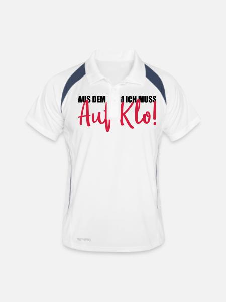 aus dem weg auf klo - Männer Polo atmungsaktiv - Weiß/Navy - Vorne