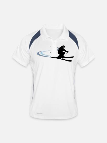 Winter - Skifahrer - Männer Polo atmungsaktiv - Weiß/Navy - Vorne