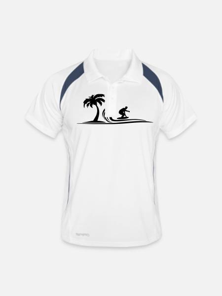 Sport - Surfer Welle und Palme - Männer Polo atmungsaktiv - Weiß/Navy - Vorne