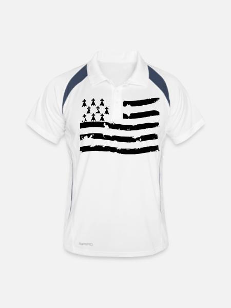 drapeau breton - Polo respirant Homme - blanc/marine - Devant