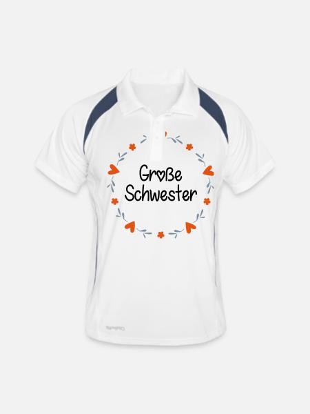 Große Schwester - Männer Polo atmungsaktiv - Weiß/Navy - Vorne