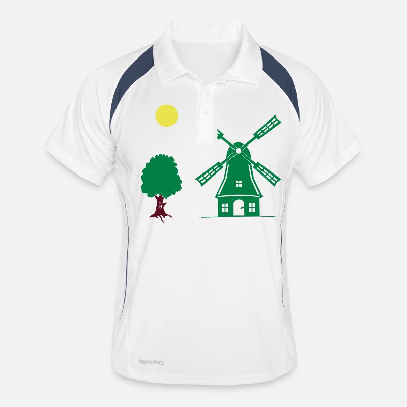 Arbre du moulin à vent - Polo respirant Homme - blanc/marine