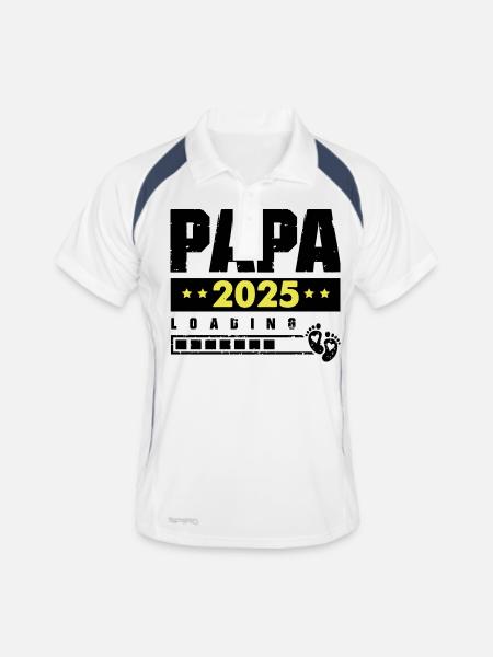 papa 2025 loading - Männer Polo atmungsaktiv - Weiß/Navy - Vorne