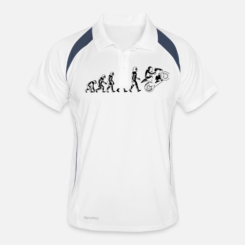 motorcycle evolution wheelie white print Men's Polo breathable