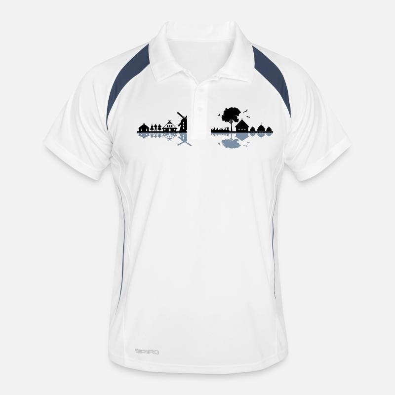 Landschaft - Spreewald - Männer Polo atmungsaktiv - Weiß/Navy