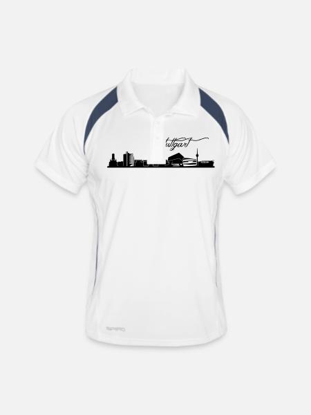 Stuttgarter Skyline - Männer Polo atmungsaktiv - Weiß/Navy - Vorne