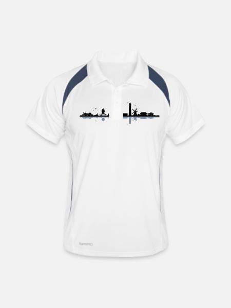Skyline - Küste Amrum - Männer Polo atmungsaktiv - Weiß/Navy - Vorne