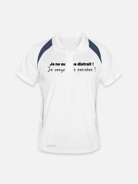 Je ne suis pas distrait ! Je recycle les pensées ! - Polo respirant Homme - blanc/marine - Devant