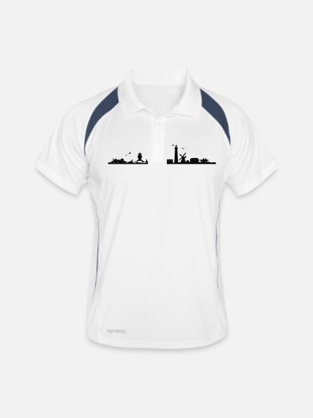 Skyline - Küste Amrum - Männer Polo atmungsaktiv - Weiß/Navy - Vorne