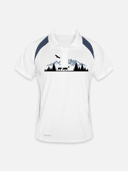 Natur - Berge Elche - Männer Polo atmungsaktiv - Weiß/Navy - Vorne