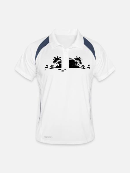 Sommer - Palmen Strand - Männer Polo atmungsaktiv - Weiß/Navy - Vorne