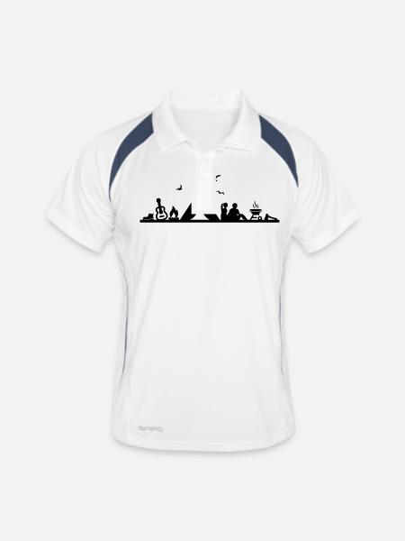 Freizeit - Camping Zelten Lagerfeuer - Männer Polo atmungsaktiv - Weiß/Navy - Vorne