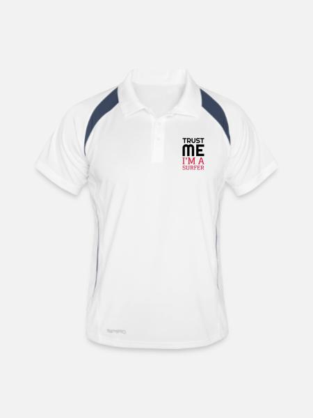Surfen / Surfer / Surf / Surfing / Strand - Männer Polo atmungsaktiv - Weiß/Navy - Vorne