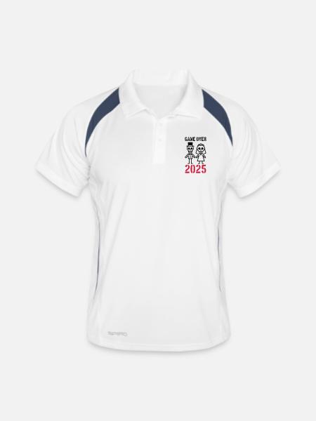 Game Over 2025 Hochzeit Ehepaar - Männer Polo atmungsaktiv - Weiß/Navy - Vorne