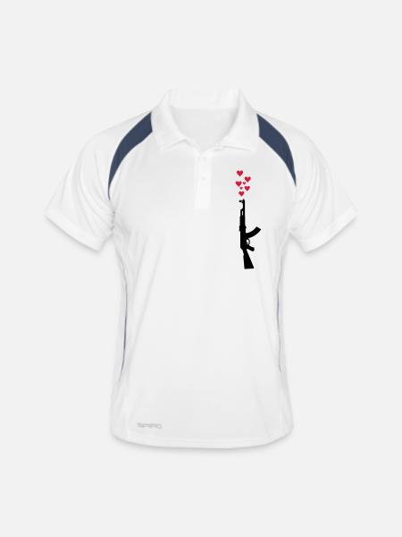 AK47 Anti Kriegs Motiv Waffen und Herzen - Männer Polo atmungsaktiv - Weiß/Navy - Vorne