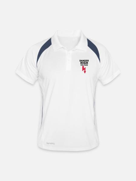 danger high voltage - Männer Polo atmungsaktiv - Weiß/Navy - Vorne