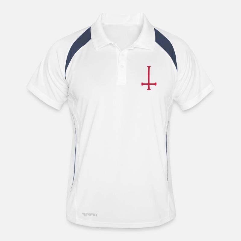 satan text cross evil logo reversed Men's Polo breathable