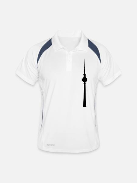 Fernsehturm Berlin - Männer Polo atmungsaktiv - Weiß/Navy - Vorne