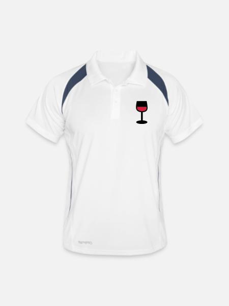Wein Glas - Männer Polo atmungsaktiv - Weiß/Navy - Vorne