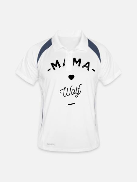 Mama wolf - - Männer Polo atmungsaktiv - Weiß/Navy - Vorne