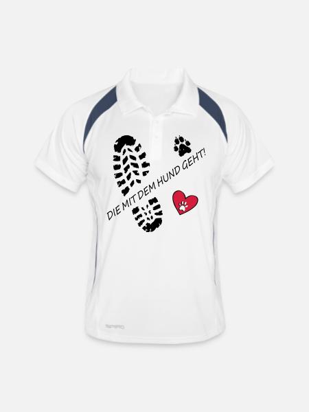 Qui va avec le chien ! pour les amoureux des chiens avec 💖🐾 - Polo respirant Homme - blanc/marine - Devant