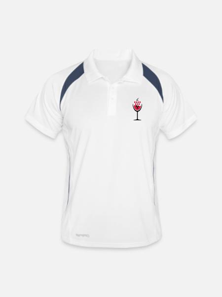 01 Glas Wein Weintrauben 2c - Männer Polo atmungsaktiv - Weiß/Navy - Vorne