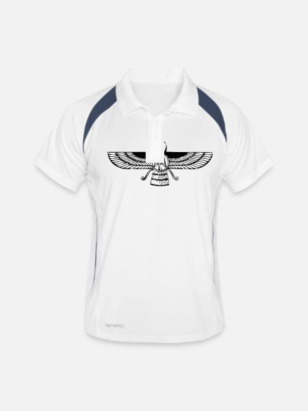 Faravahar - Männer Polo atmungsaktiv - Weiß/Navy - Vorne