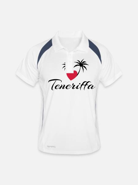 Teneriffa mit Herz - Männer Polo atmungsaktiv - Weiß/Navy - Vorne