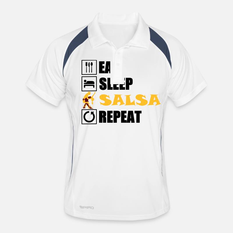 eat sleep SALSA repeat - Männer Polo atmungsaktiv - Weiß/Navy